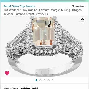 Morganite Ring. 14K White Gold, size 9 1/2